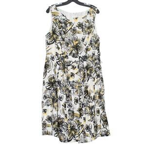 NWT Amanda Lane Dress Cottage Coastal Quiet Luxury Retro Floral White Yellow 14W